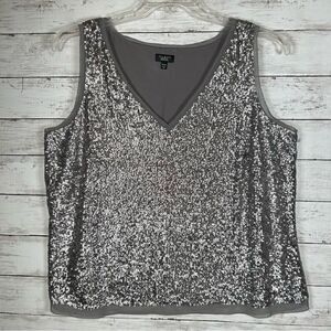 Talbots Silver Gray Gunmetal Bling Holiday Sequin V-Neck Cami Tank Sz 16WP